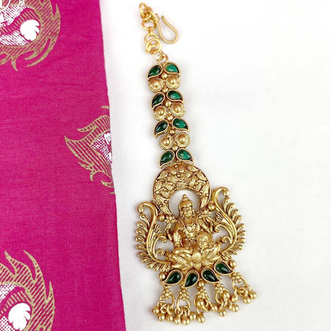 Beautiful Gold Plated Kemp Stone Temple Look Maang Tikka JH3854