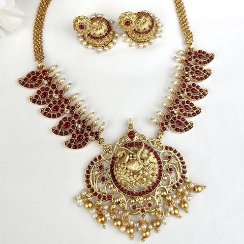 Exclusive Gold Plated Kemp Stone Peacock Design Necklace JH3858