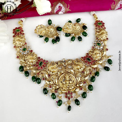 Exclusive Gold Finish Pearls Kemp Stone Temple Choker JH3859