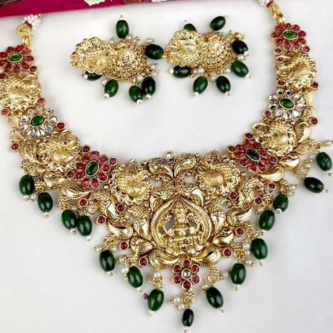 Exclusive Gold Finish Pearls Kemp Stone Temple Choker JH3859