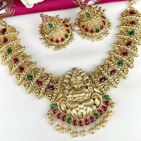 Exclusive Gold Finish Kemp Stone Temple Necklace JH3860