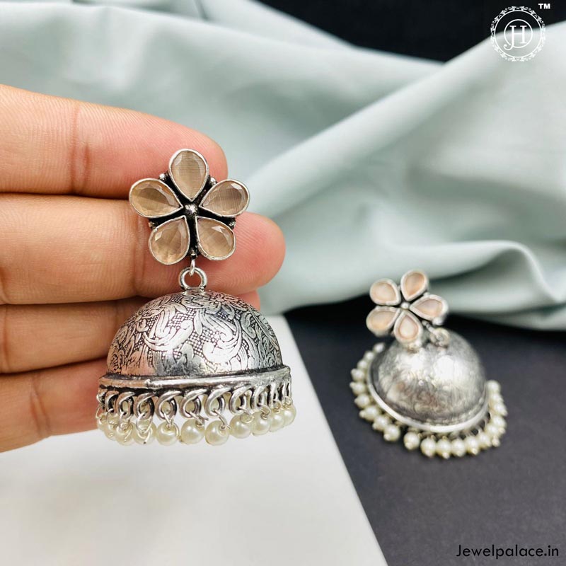 Oxidised Jhumka Earrings JH3901 Peach