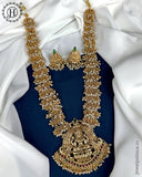 Beautiful Temple Lakshmi Guttapusalu Design Haram With Matching Earrings