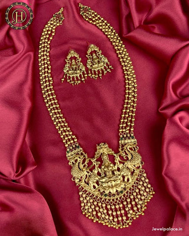 Beautiful Gold Plated Kemp Stone Lakshmi Design Haram With Earrings