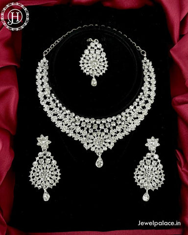 Rhodium Plated CZ Studded Necklace JH3935