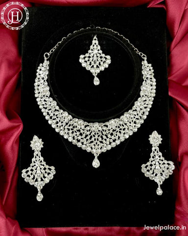 Rhodium Plated CZ Studded Necklace JH3937