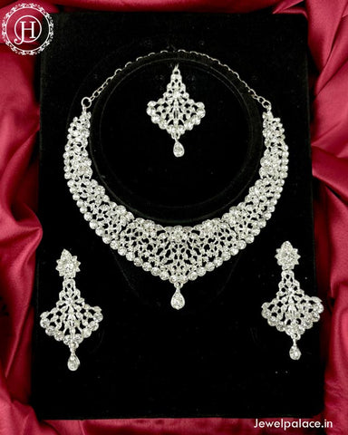 Rhodium Plated CZ Studded Necklace JH3938