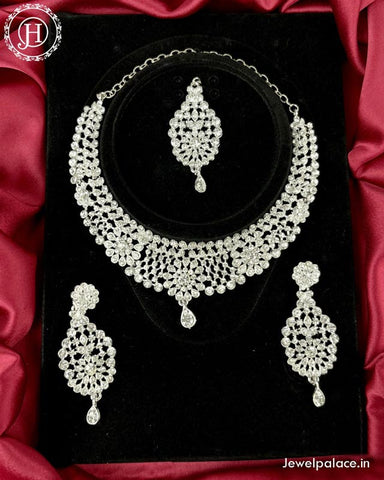 Rhodium Plated CZ Studded Necklace JH3942