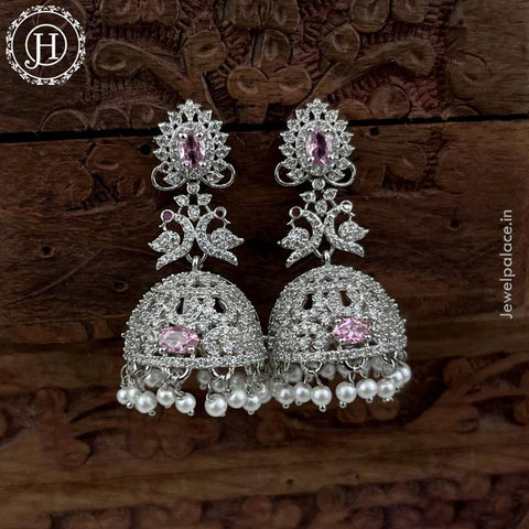 Beautiful Rhodium Plated American Diamond Earrings Jhumka
