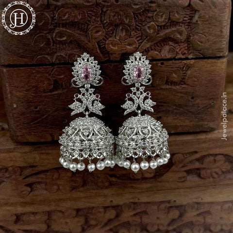 Beautiful Rhodium Plated American Diamond Earrings Jhumka