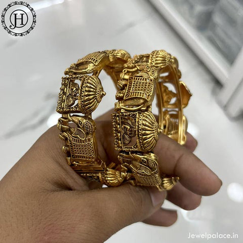 Beautiful Gold Plated Matte Finish Temple Bangles