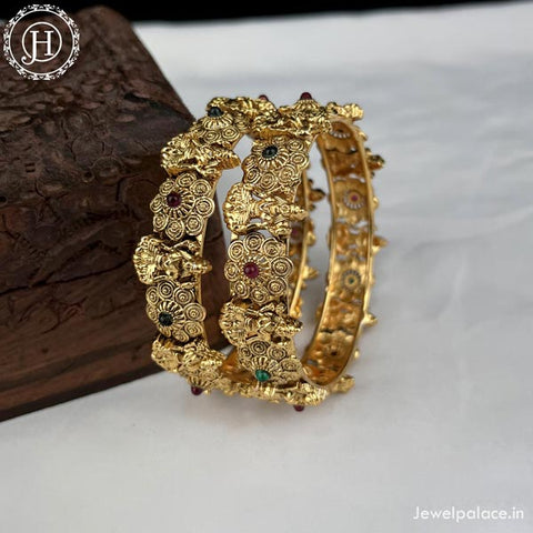 Beautiful Gold Plated Matte Finish Temple Bangles