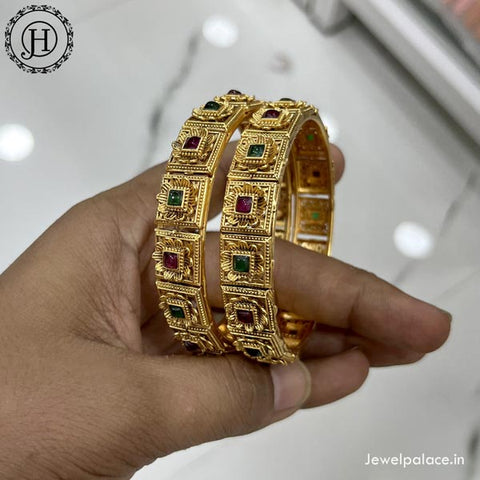 Beautiful Gold Plated Matte Finish Temple Bangles