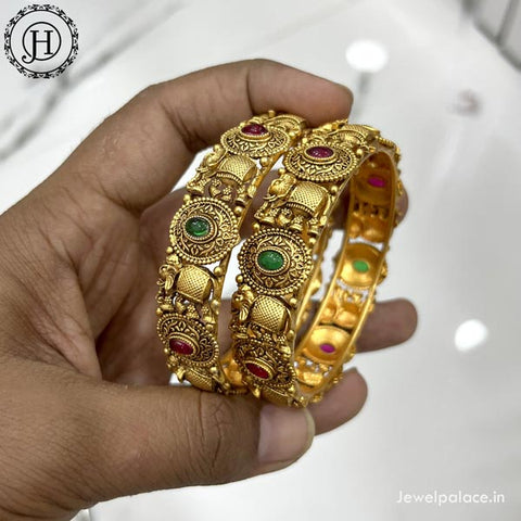 Beautiful Gold Plated Matte Finish Temple Bangles