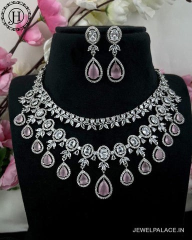Beautiful Rhodium Plated Alloy AD Stone Two Layers Premium Necklace JH4117