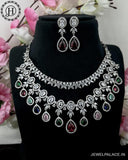 Beautiful Rhodium Plated Alloy AD Stone Two Layers Premium Necklace JH4118