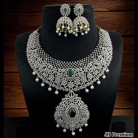 Beautiful Rhodium Plated Alloy AD Stone Two Layers Premium Necklace JH4124