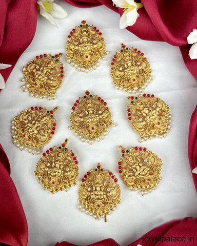 Jadai Billai for Women 9 Pcs Gold Plated Red Crystal Studded Beads Drop Choti Jadai Billai Hair Pin Bridal Hair Brooch Hair Jewellery for Women and Girls
