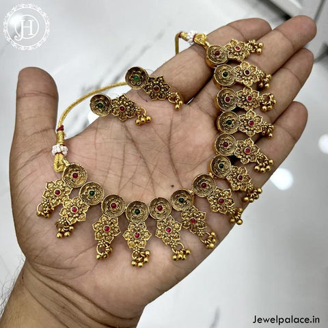 Beautiful Gold Finish Kemp Stone Flowers Design Necklace  JH4156