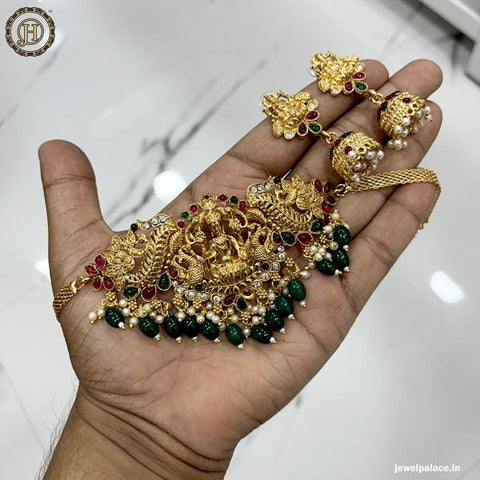 Beautiful Gold Finish Temple Necklace With Earrings JH4209