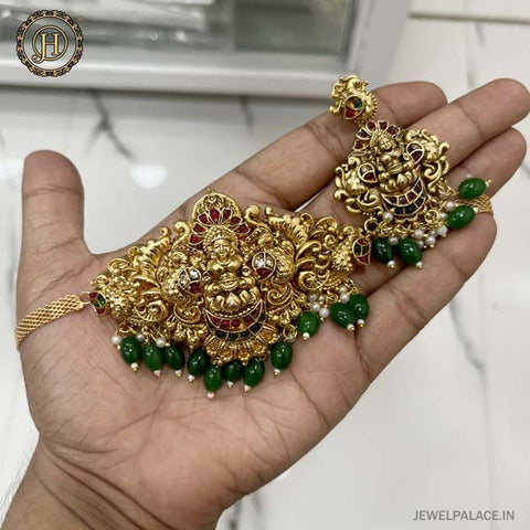 Beautiful Gold Finish Temple Necklace With Earrings JH4269