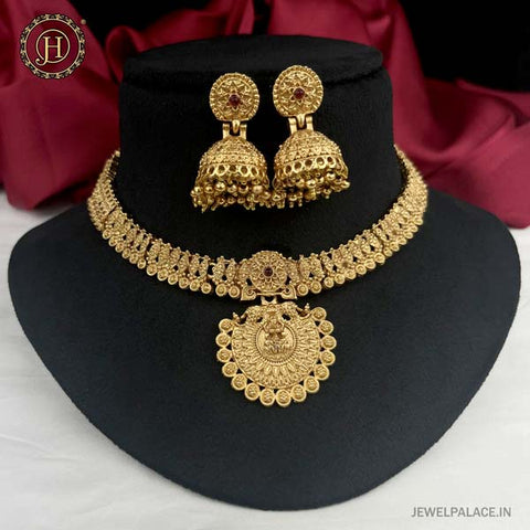 Beautiful Gold Finish Temple Necklace With Earrings JH4270