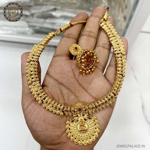 Beautiful Gold Finish Temple Necklace With Earrings JH4270