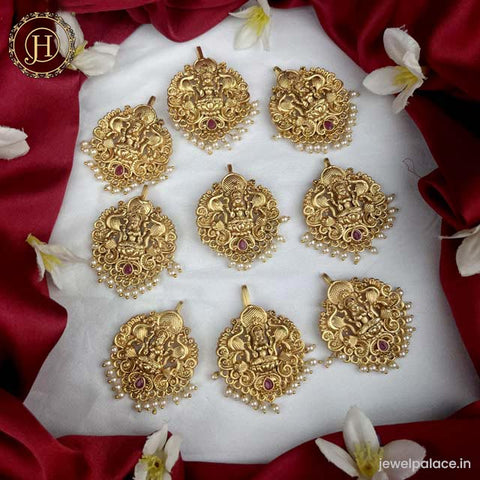 Jadai Billai for Women 9 Pcs Gold Plated Red Crystal Studded Beads Drop Choti JH4277