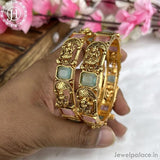 Exclusive Gold Plated Matte Finish Kemp Stone Temple Bangles JH4347