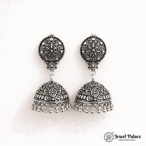 Oxidised Silver Plated Jhumka Earrings JH4356