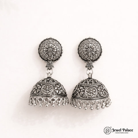 Oxidised Silver Plated Jhumka Earrings JH4364