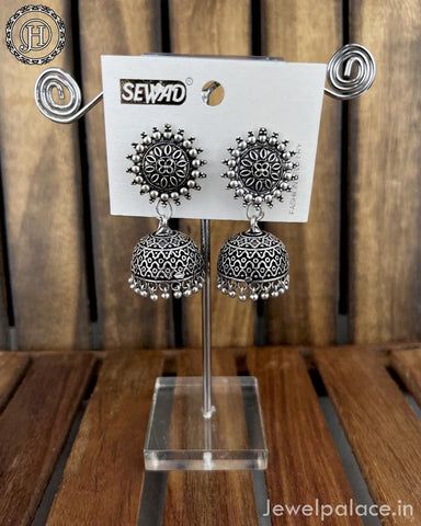Oxidised Silver Plated Jhumka Earrings JH4366