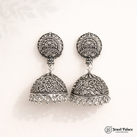 Oxidised Silver Plated Jhumka Earrings JH4476