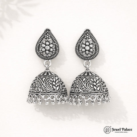 Oxidised Silver Plated Jhumka Earrings JH4478