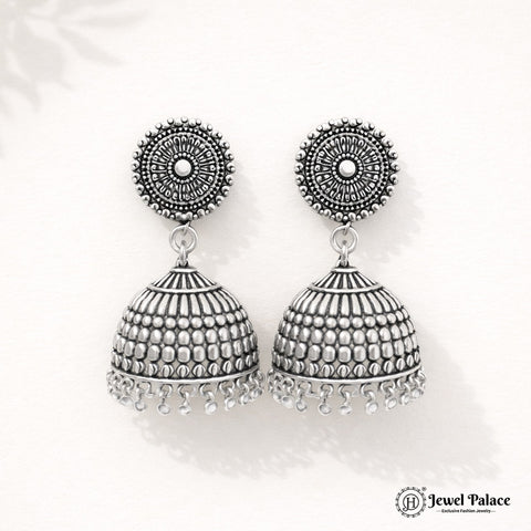 Oxidised Silver Plated Jhumka Earrings JH4479