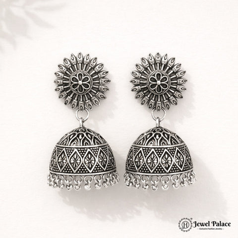 Oxidised Silver Plated Jhumka Earrings JH4480