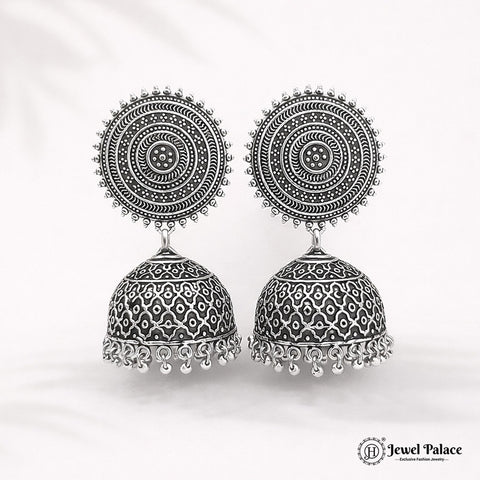 Oxidised Silver Plated Jhumka Earrings JH4484