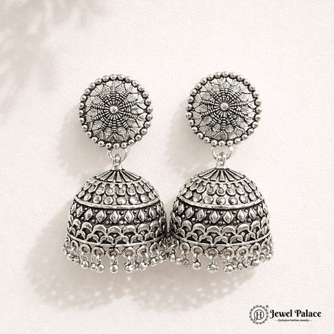 Oxidised Silver Plated Jhumka Earrings JH4485