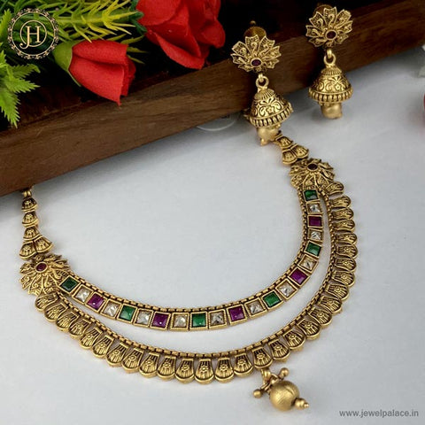 Exclusive Rajwadi Gold Plated Necklace With Earrings JH4663