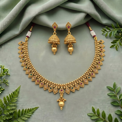 Exclusive Rajwadi Gold Plated Necklace With Earrings JH4671
