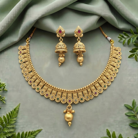 Exclusive Rajwadi Gold Plated Necklace With Earrings JH4678