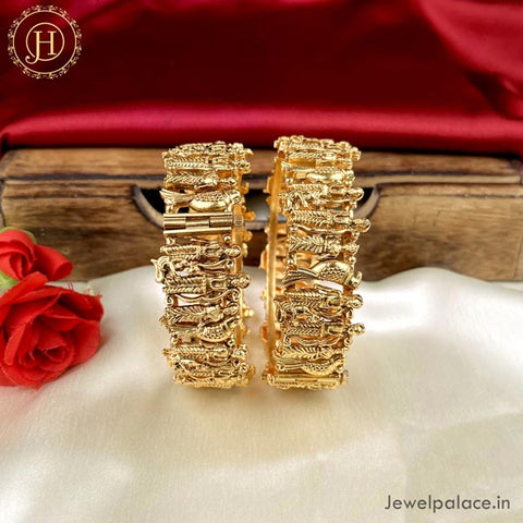 Premium Quality Gold Plated Matte Finish Temple Bangles JH4690