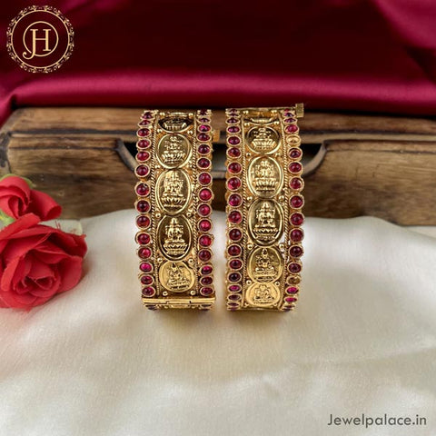 Premium Quality Gold Plated Matte Finish Temple Bangles JH4691