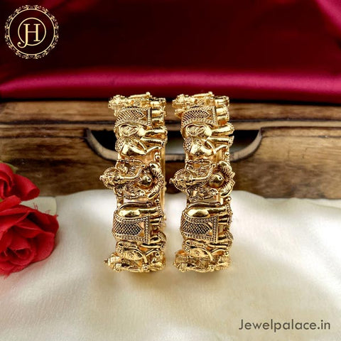 Premium Quality Gold Plated Matte Finish Temple Bangles JH4695