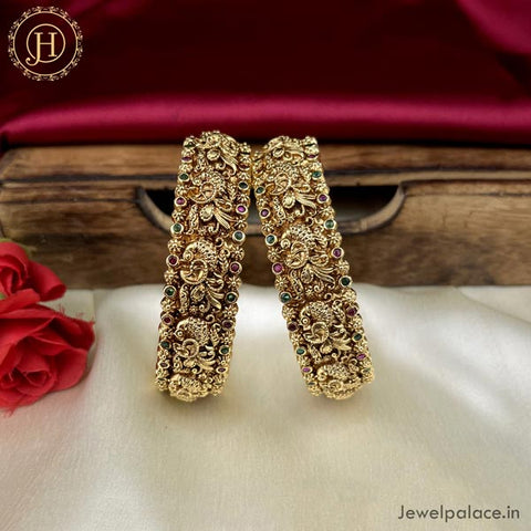 Premium Quality Gold Plated Matte Finish Temple Bangles JH4696