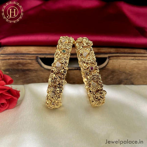 Premium Quality Gold Plated Matte Finish Temple Bangles JH4698