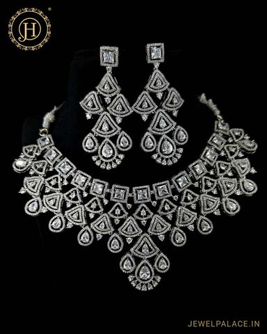 Beautiful Rhodium Plated Alloy AD Stone Premium Necklace JH4776