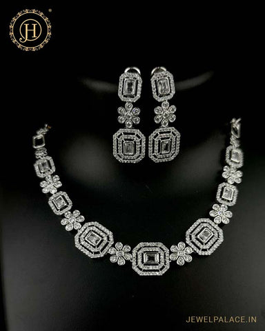 Beautiful Rhodium Plated Alloy AD Stone Premium Necklace JH4781