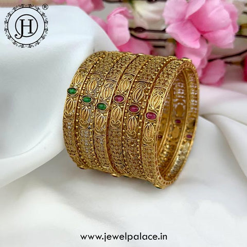 Exclusive Gold Plated Kemp Stone Traditional Bangles JH5014