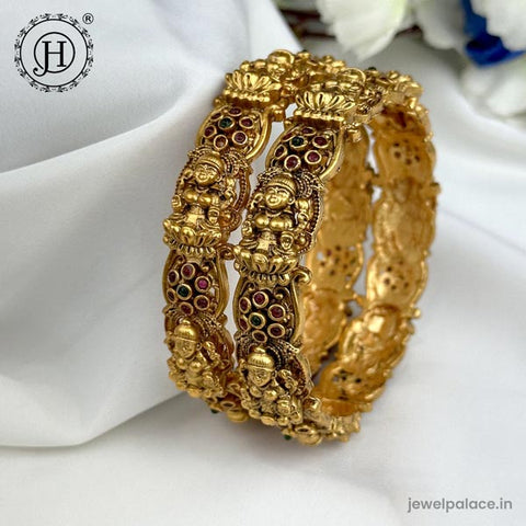 Exclusive Gold Plated Kemp Stone Temple Bangles JH5241